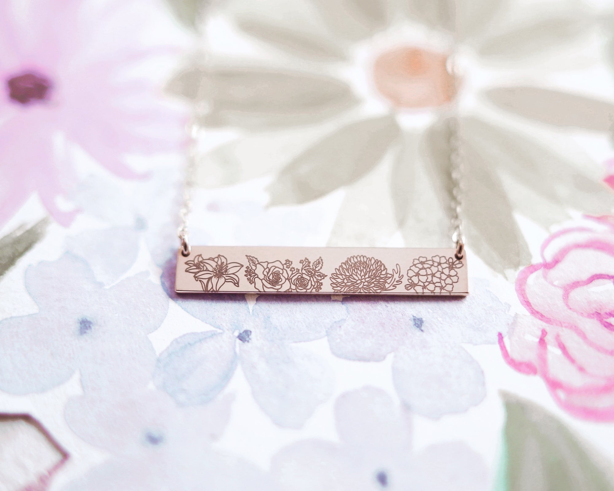 Birth Flower Bar Necklace